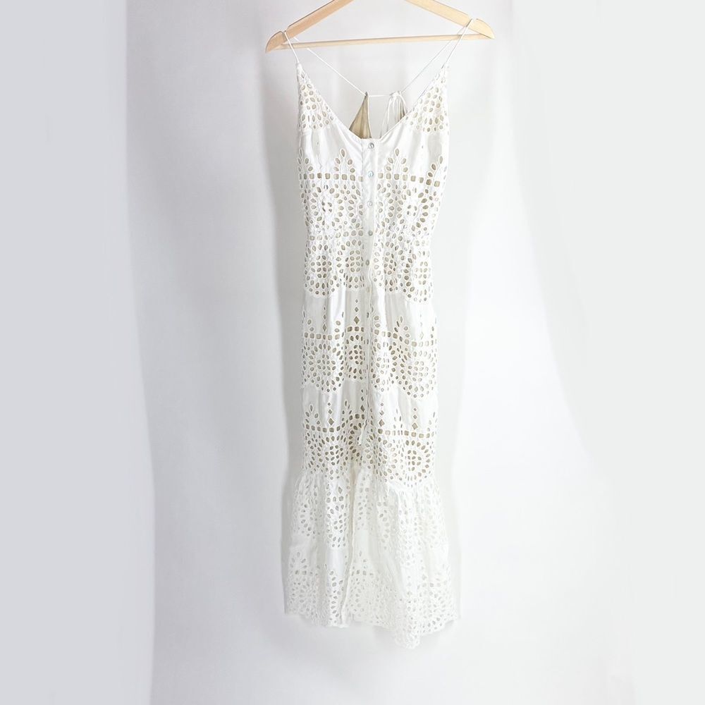 Winston White eyelet v-neck wedding getaway honeymoon dress XS